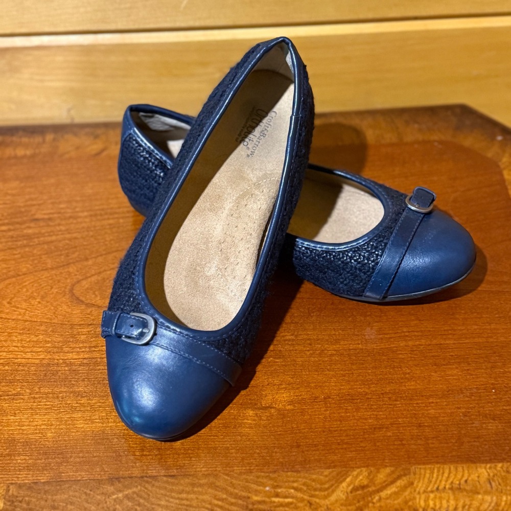 Croft & Barrow Ortholite Navy Blue Textured Buckle Ballet Flats Womens 8.5 Med